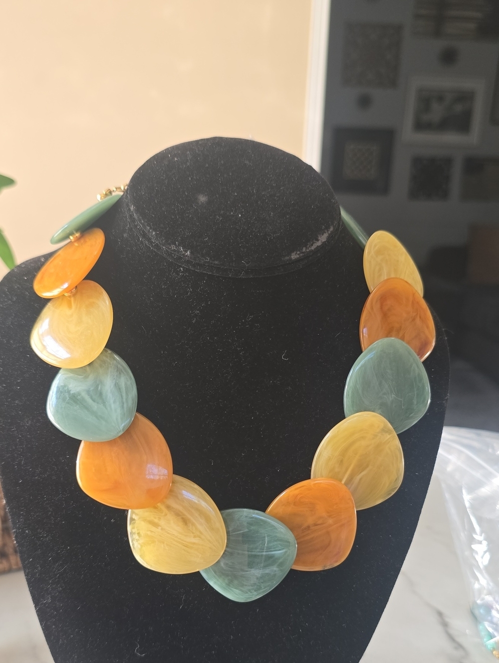 Joan Rivers Green, Yellow & Orange Resin Teardrop Necklace
